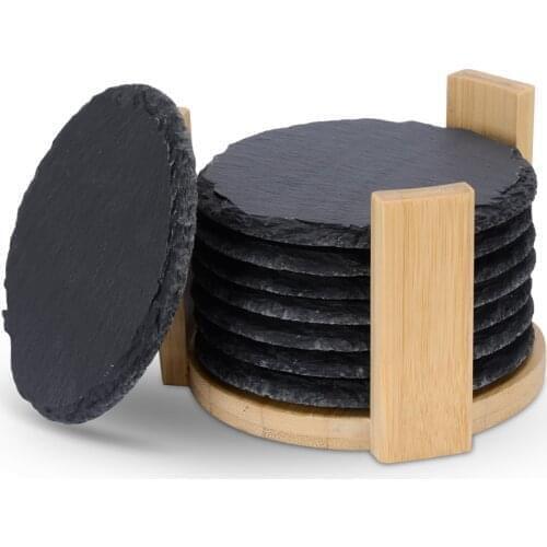 QUEENBAR Massive Quality Reusable Marble Coaster Drink Coffee Cup Mat Easy To Clean Cup Coasters With Bamboo Rack Cup Decoration