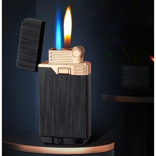 Metal Windproof Gas Lighter Butane Turbo Dual Flame Lighter Switchable Flame Mens Cigar Cigarette Accessories Small Gifts