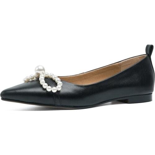 Fashion Flat Women Shoes Cowhide Fabric Exquisite Bow Decoration Pointed Toe Spring Autumn Casual Womens Shoes