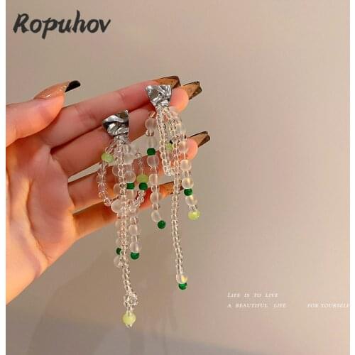 ROPUHOV 2021 Korean Trendy Simple Crystal Frosted Tassel Earrings Round Bead Earrings Plus Size Stitching Fashion Ear Jewelry