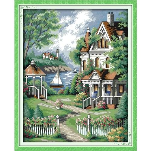 European-style villa counted printed on the canvas 11CT 14CT DIY kit wholesale Cross Stitch embroidery needlework Sets