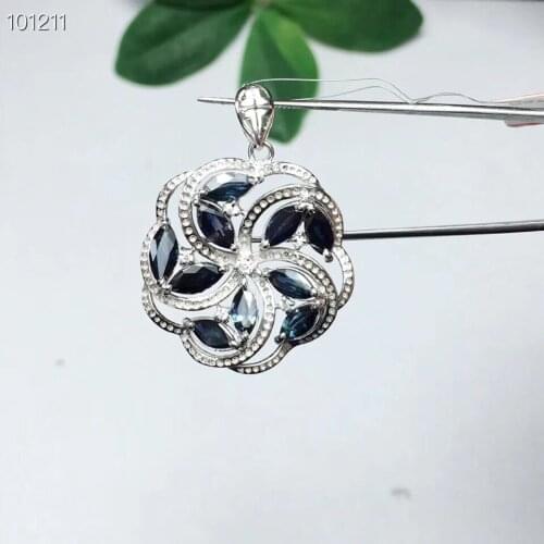 Natural real blue Sapphire necklace pendant 925 sterling silver For men or women