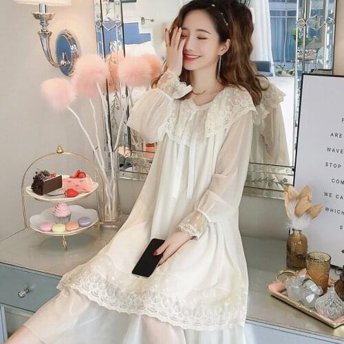 New Sweet Princess Dress Net Yarn Cotton Loungewear Nightdress Large Size Loose Nightgown For Women Long Sleeve Lady Nightshirt