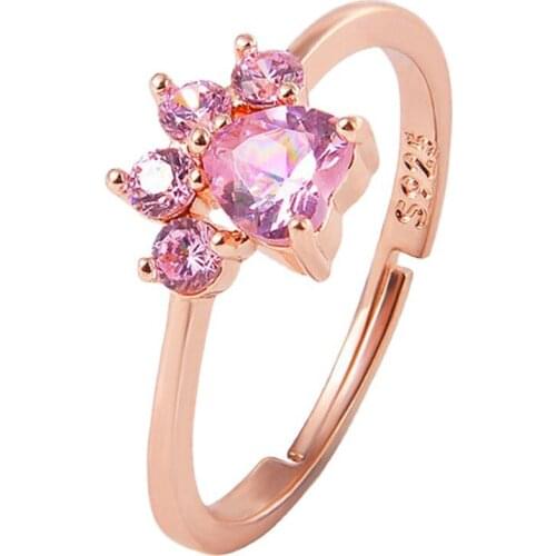 New Fashion Cute Creative Pink Zircon Cats Paw Rings for Women Jewelry Gifts