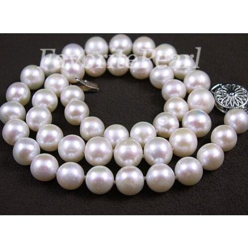 New Perfect Favorite Pearl Necklace 9-10mm Round White Genuine Freshwater Pearl Fine Jewelry Handmade Charming Women Girl Gift