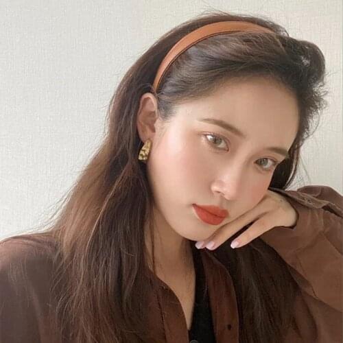 New Women Vintage Pu Leather Plain Thin Hairbands Simple Handmade Solid Headwraps Washing Headbands Elegant Hair Hoop