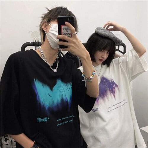 Hip-Hop Graffiti Shadow Couple Clothes Punk Fairy Grunge Harajuku Kpop Oversize t-Shirts Korean Fashion Emo Grunge Womans Top