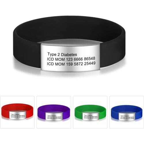 Personalized Multicolor Bracelet Medical Alert ID Silicone Jewelry Stainless Steel Gift Customizied Letters Bangles for Couples