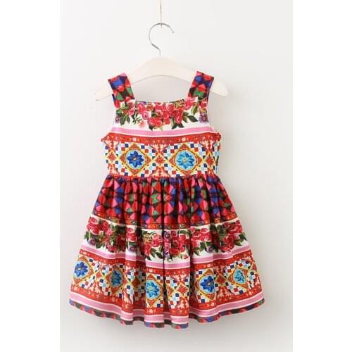 Girls Dress New Summer Floral Kids Dresses For Girls Dress Sleeveless A-Line Square Collar Dress Girl