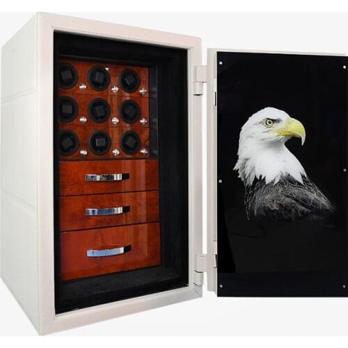 Luxury Watch winder 9 automatic watches cabinet display Watch safe box with steel door /with Jewelry storage drawer