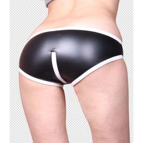 Sexy Zipper Open U Crotch Shorts Latex Micro MINI Hot Pants Low Rise Waist Booty Briefs Exotic Club Pole Dancing Wear Plus Size