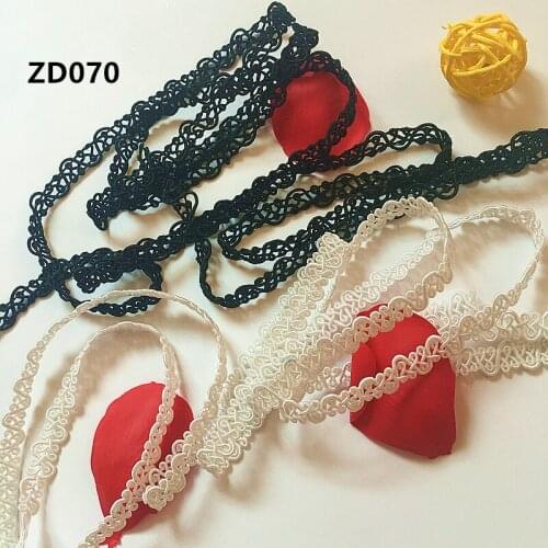 Width 10mm white black polyester S corrugated Shiny ribbon weave lace trim ZD070