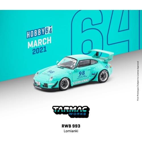 Tarmac Works 1: 64 993 RWB Lomianki #98 Blue Diecast Model Car