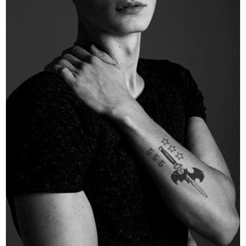 Black English Alphabet Knife Bat Tattoos Stickers Fake Waterproof Stars Totem Tattoo Temporary Body Art Arm Tatoos for Women Men