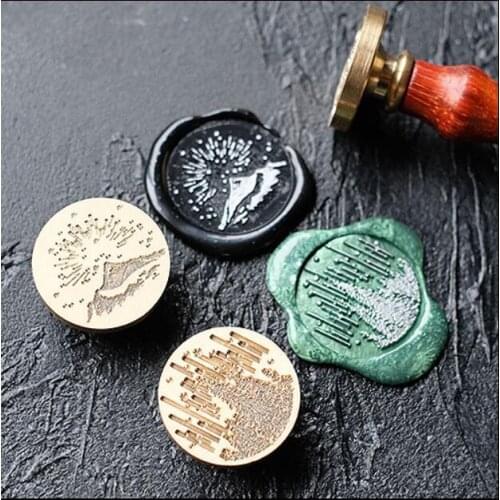 Sello de laca de latón Vintage nieve montaña ray bosque vacío aurora sellos de sellado Retro sello de madera sello de cera sello