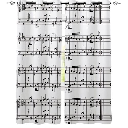 Tab Music Note Black White Curtain For Kitchen Living Room Bedroom Curtains Home Decoration Window Treatments Drapes