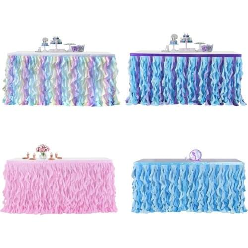 6 Ft Mermaid Curly Willow Table Skirt Tulle Table Skirt for Rectangle Table or Round Table,Tutu Table Skirt for Wedding Party
