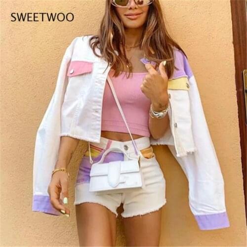 2021 Spring and Autumn New Denim Jacket Female Contrast Stitching Loose Single-Breasted Short Casual Jacket