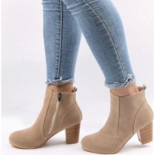 Autumn Winter Women Boots Solid European Ladies Shoes Suede Boots Leather Ankle Boots with Zipper Size 35-41 Zapatos Mujer