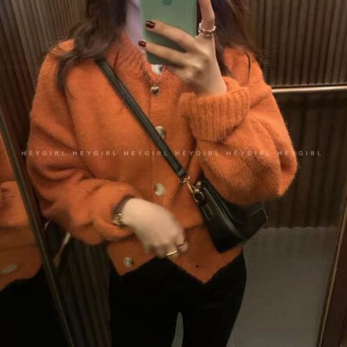 Bella 2021 new Autumn Korean Fashion Chic Single-breasted Sweater Coat Vintage Knitted High Street Women Winter Loose Cardigan