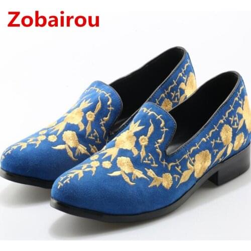 Zobairou sapato social masculino blue spiked loafers slipon mens italian leather shoes velvet slippers dress wedding shoes men
