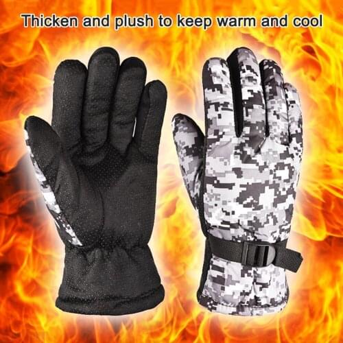 1 Pair Winter Cycling Gloves Camouflage Full Finger Anti Slip Waterproof Windproof Warm Thermal Fleece Bike Gloves for Men Women