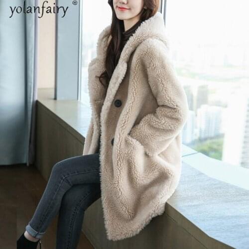100% Wool Real Fur Coat Female Jacket Hooded Korean Warm Winter Jackets for Women 2020 Sheep Shearing Fur Coats Casaco De Pele