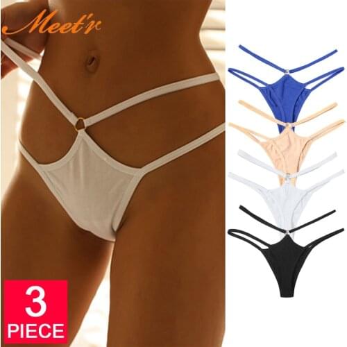 3Pcs/Lot Women Cotton Panties Sexy G-String Thong Meet'r Hollow Out Underwear Bandage Seamless Soft Knickers Lingerie Intimates