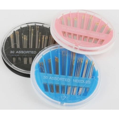 30 Pcs/Set Pink/Blue Round Box Hand Sewing Needles Gold Color Eye Needle Embroidery Tapestry Home Wool DIY Sewing Accessories