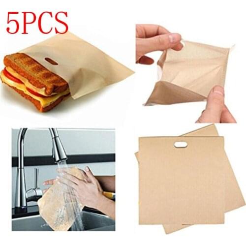 5pcs/Set Toaster Bags for Grilled Cheese Sandwiches Baking Pastry Tools Reusable Non-stick Baked Toast Bread Bags
