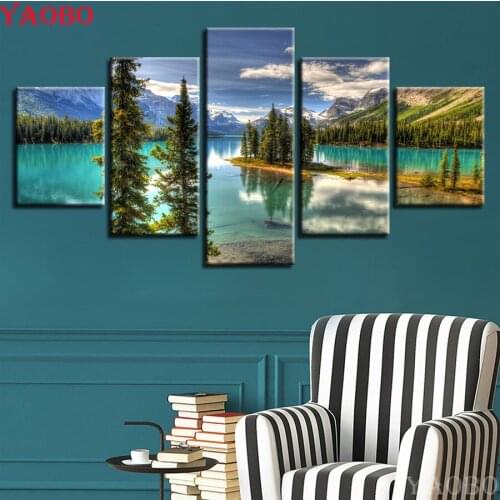 5d diy diamond embroidery 5 pcs Green Mountain Lake Tree Nature Landscape diamond painting full square rhinestone mosaic puzzle
