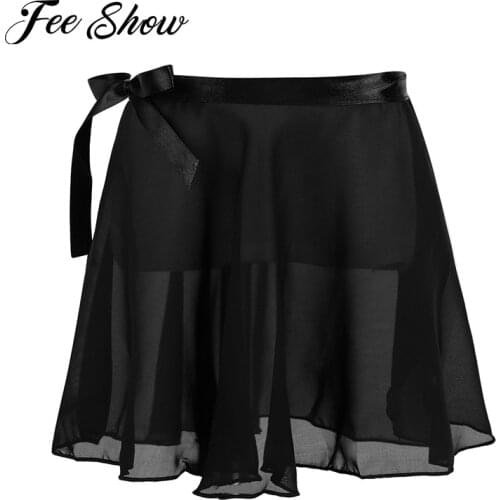Professional Kids Girls Dance Basic Classic Mini Pull-On Wrap Skirt Chiffon Ballet Skirts Ballerina Dance Costume with Waist Tie