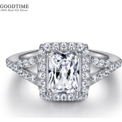 Noble Row Rhinestone Ring Pure 100% 925 Sterling Silver Square Zircon Wedding Women Rings Jewelry Accessories Anniversary Gift