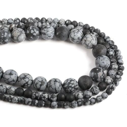 Natural Stone Dull Polish Matte Snowflake Obsidian Beads Round Alabaster Loose Beads for DIY Necklace Bracelet Jewelry Making