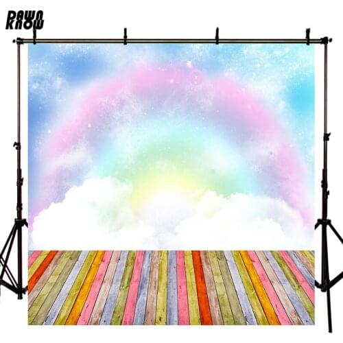 DAWNKNOW Color Cloud Vinyl Backdrop For Children Rainbow New Fabric Flannel Photography Background For Baby Photo studio lv097