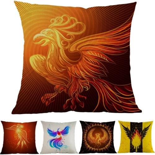 Ancient China Legend Mythical Bird Fire Phoenix Nirvana Born of Fire Linen Pillow Case Home Sofa Decoration Cushion Cover