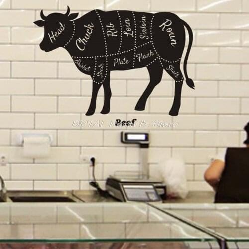 Beef Decals Wall Vinyl Decal Home Decor Art Sticker Beef Cuts Butcher Meat Cow Cattle Room Removable Stylish Mural