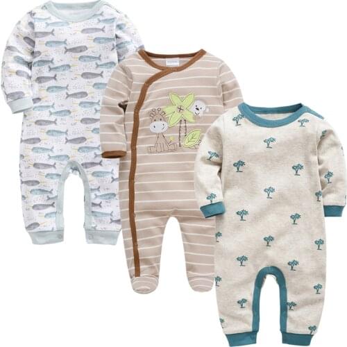 Kavkas 3 Pcs/lot Baby Boys Clothes Summer Long Sleeve Cotton Romper O-neck Newborn roupa de bebe 0-3 m Baby Girl Jumpsuit