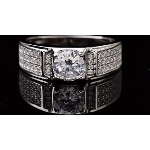 1ct D Color Male Moissanite Rings Full Diamond S925 Sterling Silver Platinum Plated Men Ring Fine Jewelry Pass Diamond Tester