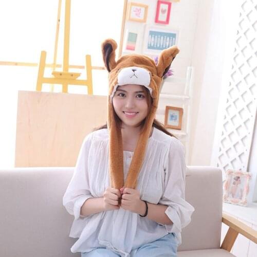 Brown Dog Hat Ears Waggle Cute Funny Headgear Women Men Winter Warm Headwear Animal Cosplay Prop
