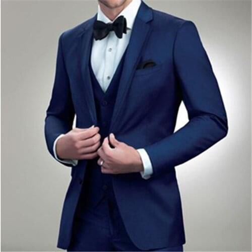 Royal Blue Men Wedding Suits 3 Pieces(Jacket+Pants+Vest+Tie) Groom Slim Fit Tuxedo Custom Prom Blazer Latest Designs 260