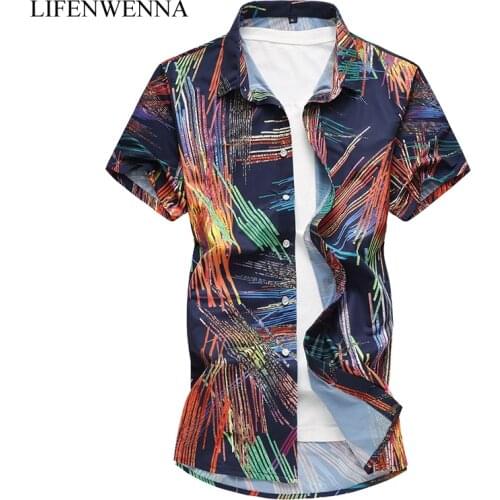 M-7XL Mens Plus Size Shirt 2019 New Summer Fashion Irregular Print Short Sleeve Shirt Mens ClothesCasual Color Block Shirts Men