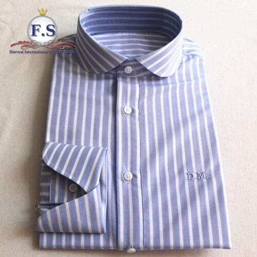 Made to measure 120s stripes round collar men dress shirt with long sleeve
