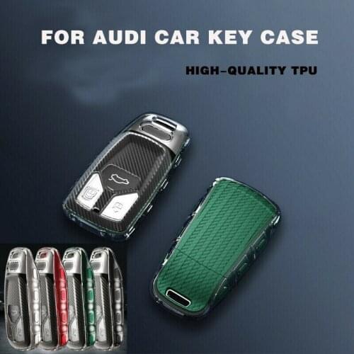 TPU Soft Car Key Cover For Audi A4 A5 S4 S5 Q5 Q7 TT 2019 2020 3 Buttons Smart Keychain Carbon Style Remote Fob Protector Case