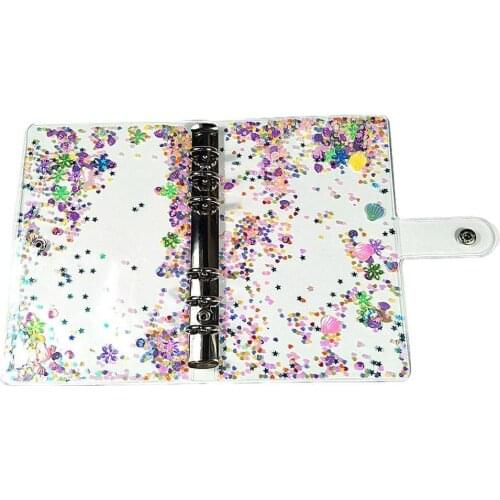 A5 A6 Glitter Sequins Loose Leaf Binder Notebook Cover Transparent 6 Rings File Folder Binder Planner Agenda School Stationery