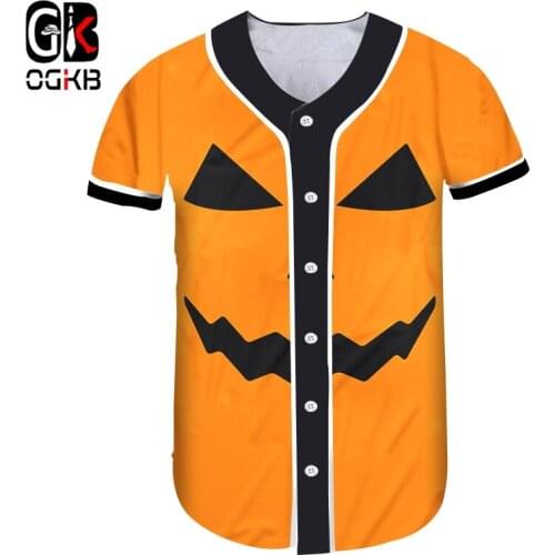 OGKB 3D Printed Funny Human Face Pumpkin Pattern Wholesale Lady Tshirt Leisure Halloween Yellow Lovely Baseball Shirt 6XL