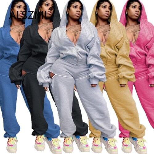 Autumn Winter Solid Color Women Set Full Sleeve 2 Pieces Sweatsuit Female Casual Two Pieces Tracksuit Set