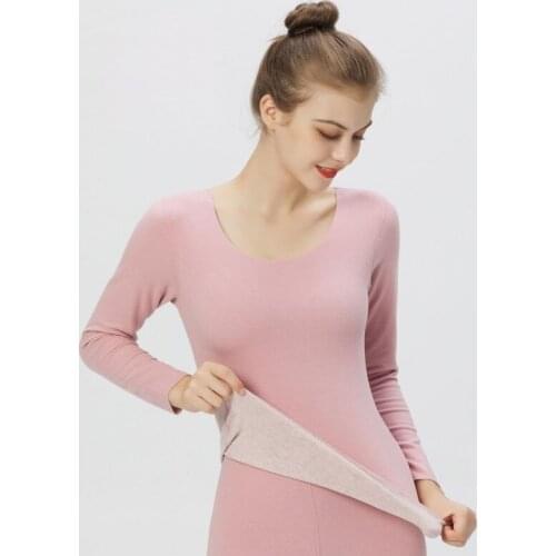 Mulberry Silk Fleece Thermo Underwear For Women Winter Warm Pajamas Set Female Thermal Second Skin Plus Size O-Neck Long Johns