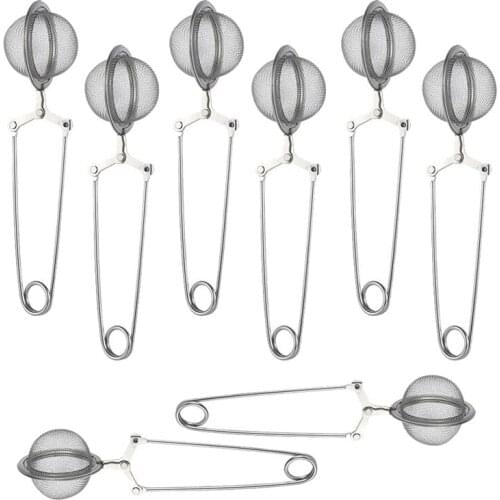 8 Pcs Ball Shape Tea Strainer, Long-Handled Tea Filter Stainless Steel Steel Mesh Snap Ball for Loose Leaf Teas