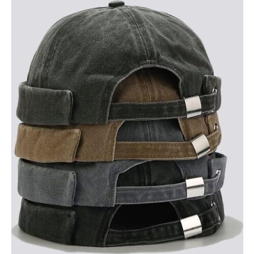 Vintage Docker Cap Brimless Hat Breathable Beanie Hats Cotton Adjustable Literary Landlord Sailor Cap Women Hip Hop Hat Gorras